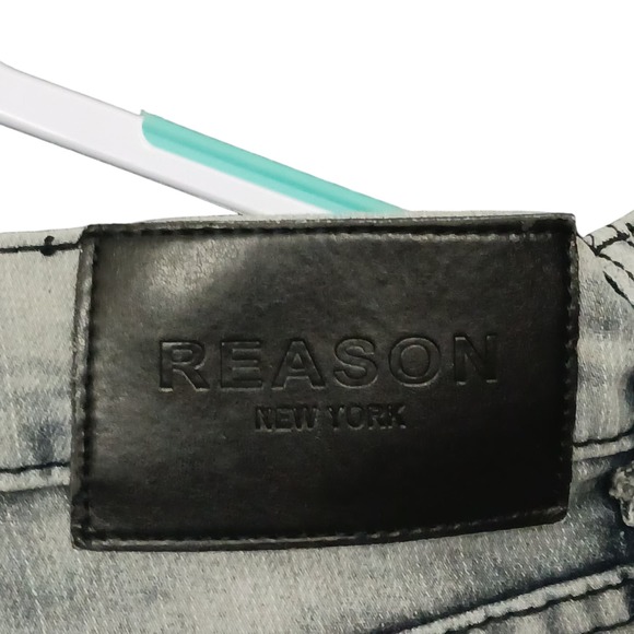 Reason Hip Hop Jeans Mens Sz. 36 Acid Wash Zip Ankle Graphic Patches Urban Retro - Picture 6 of 9